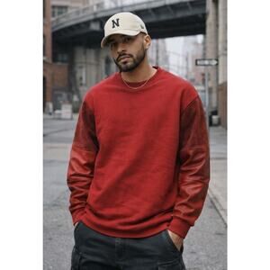 Clothsurgeon Red Leather And Suede Sleeves Classic Crewneck Sweater Sz L